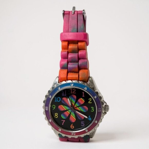 Accutime Women's Multi-color Rainbow Flower Silicone Analog Quartz Watch - Picture 1 of 8
